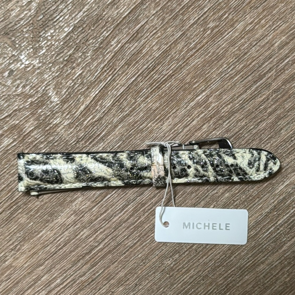 Michele black cheetah leather watch band NWT